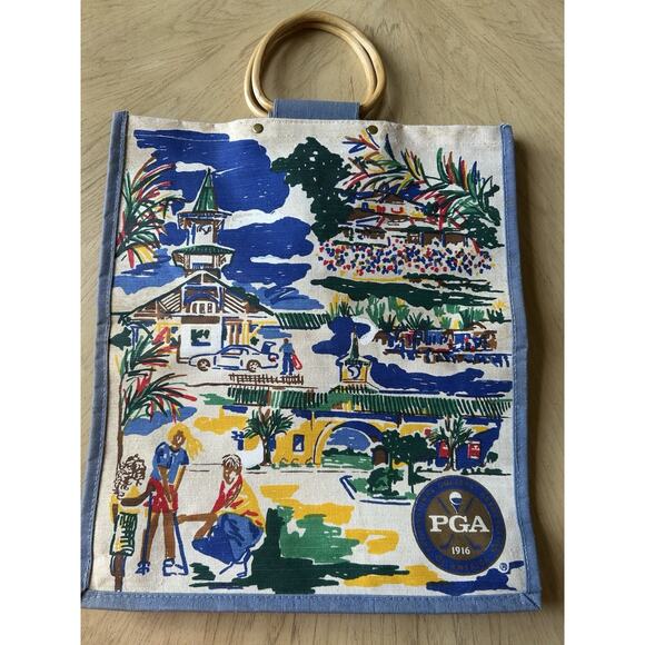 PGA Purse Bag Canvas Large 18"x16" Golf Theme Tote - Promotional - Shopping Bag - Picture 2 of 10